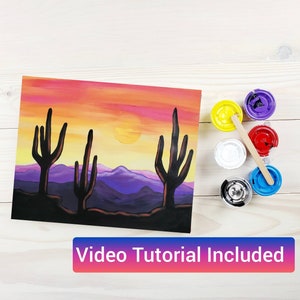 Desert Sunset DIY Paint Kit- Sip and Paint, Date Night, Wine and Paint- Video Tutorial Included
