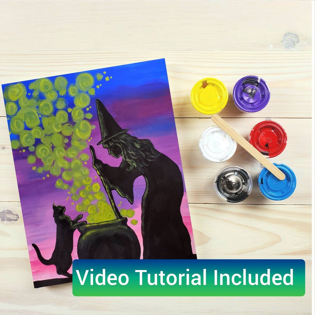 Witch and Cat Wine DIY Paint Kit Sip and Paint, Date Night, Wine and