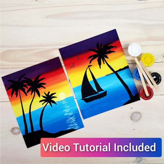 Tropical Sunset Couples DIY Paint Kit Sip and Paint, Date Night