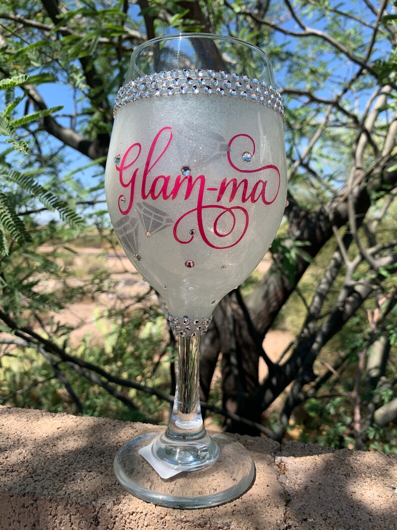 Glamma wine glass grandma glitter wine glass grandparent Etsy