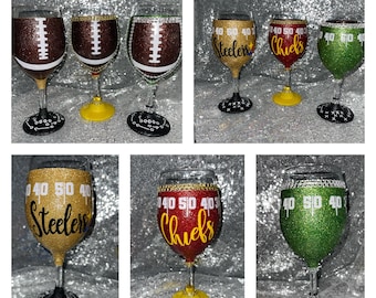 Football/Field Wine Glass/ add a team or personalize!