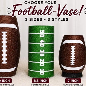 Football Vase Centerpiece, Personalized Football Gift, Glitter Sports Decor