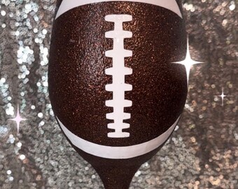 Football Wine Glass: Custom Glitter & Rhinestone Design