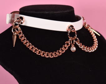 Made to your size / white and rosegold chain choker made with biothane / kitten play collar / kawaii / alt fashion / pet play / goth