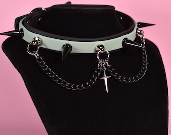 Sage green and black puppy style biothane choker / kitten play collar / goth / alt fashion / pet play necklace / bdsm