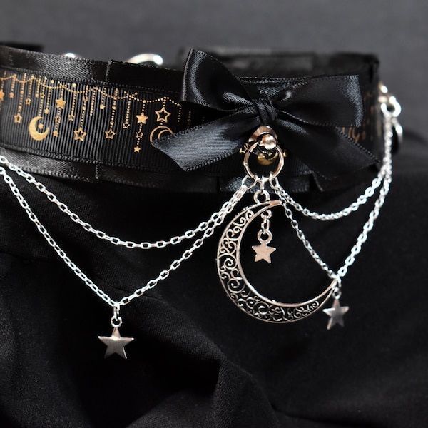 Made to your size / Sky collection - Black sky choker / kitten play collar / goth / alt fashion / pet play necklace / bdsm / DDLG collar