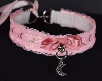 Made to your size / pink sky and hearts choker / goth / emo / kitten play / alt fashion / bdsm / pet play necklace / kawaii fashion