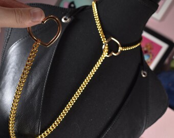 Yellow gold + light gold heart ring Slip chain / Fashion version / goth / alternative / alt fashion / 18+