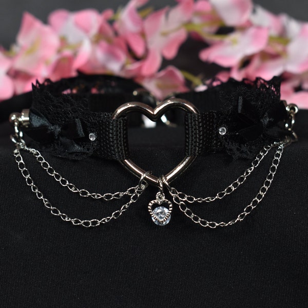 Made to your size / Black Heart extra / goth / emo / alt fashion / kitten play collar / bdsm choker / pet play necklace / kawaii fashion