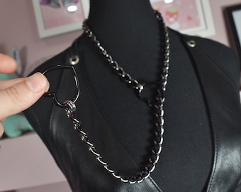 Thick stainless steel slip chain + zinc alloy heart rings / gunmetal / goth / alternative / alt fashion / 18+