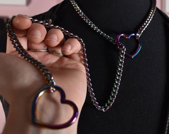 Rainbow heart ring Slip chain / Fashion version / goth / alternative / alt fashion / 18+