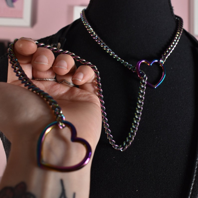 Rainbow heart ring Slip chain / Fashion version / goth / alternative / alt fashion / 18 image 1
