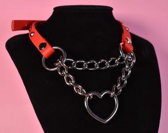 made to your size / Red heart Biothane Martingale 1/2 inch / kitten play collar / goth / alt fashion / pet play collar / bdsm