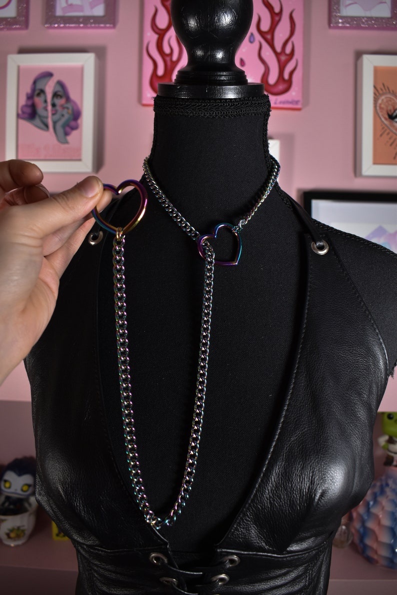 Rainbow heart ring Slip chain / Fashion version / goth / alternative / alt fashion / 18 image 3