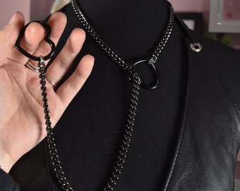 Gunmetal + black heart ring Slip chain / Fashion version / goth / alternative / alt fashion / 18+