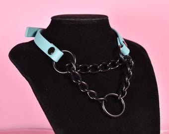 made to your size / dusty turquoise and black Martingale 3/4 inch / kitten play collar / goth / alt fashion / pet play collar / bdsm