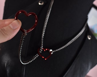 Gunmetal + red heart ring Slip chain / Fashion version / goth / alternative / alt fashion / 18+