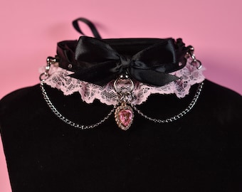 Made to your size / Coquette pink heart choker / kitten play collar / goth / alt fashion / pet play necklace / bdsm /
