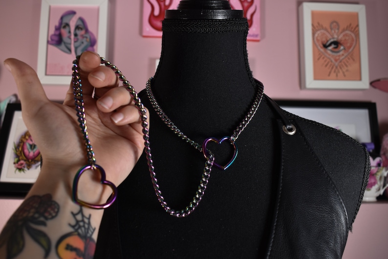 Rainbow heart ring Slip chain / Fashion version / goth / alternative / alt fashion / 18 image 5