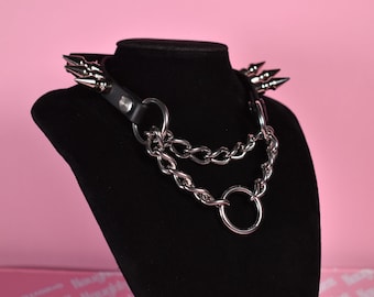 Made to your size / black Spiked Biothane Martingale 1/2 inch / kitten play collar / goth / alt fashion / pet play / bdsm
