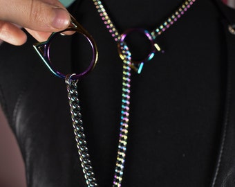 Rainbow kitty ring Slip chain / Fashion version / goth / alternative / alt fashion / 18+