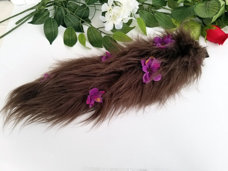 19 Inches Flower Faux Fur Tail Brown Long Hair Tail Etsy