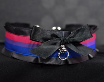 Made to your size /  Pride Collection - Bisexual choker / kitten play collar / goth / alt fashion / emo  / lgbtqia+