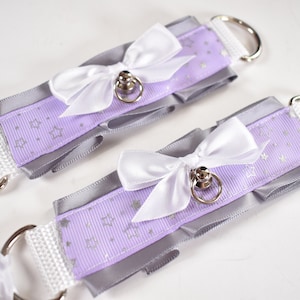 Made to your size / Purple moon cuff set / kitten play / lace bracelet / pet play / kink positive gift / kinky / cute