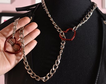 Long Red heart Slip chain / tug proof version / kink positive / bdsm / alt fashion / 18+