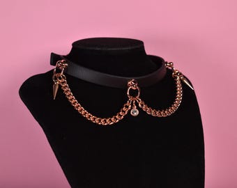 Made to your size / black and rosegold chain choker made with biothane / kitten play collar / kawaii / alt fashion / pet play / goth