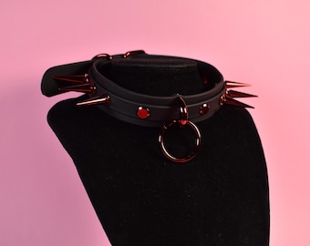 Red puppy style spiked biothane choker / kitten play collar / goth / alt fashion / pet play necklace / bdsm