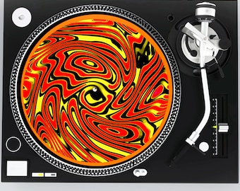Yellow and Red Turntable Slipmat: Eye Gaze Art, DJ Decor