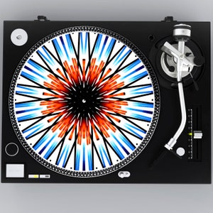 DJ Slipmat, Orange and Blue Slipmat, Turntable Slipmat, Burst Slipmap, Glazed Bottom, Slip Mat Art, Vinyl Lover Gift, DJ Accessory