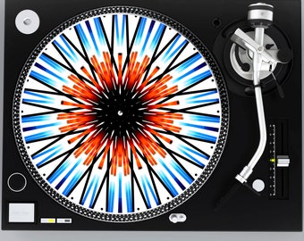 DJ Slipmat, Orange and Blue Slipmat, Turntable Slipmat, Burst Slipmap, Glazed Bottom, Slip Mat Art, Vinyl Lover Gift, DJ Accessory