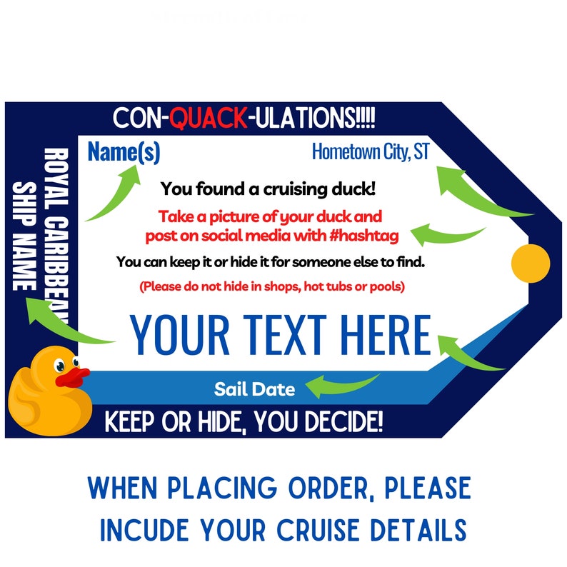 Royal Caribbean Cruise Ducks, Personalized, Customized, You Print, Cruise Ship, Cruising, Rubber Duck Hide Seek, ConQUACKulations, Keep Hide image 3