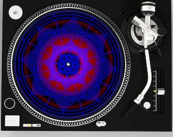 Tribal Eye Gaze Turntable Slipmat: Black and Blue DJ Mat