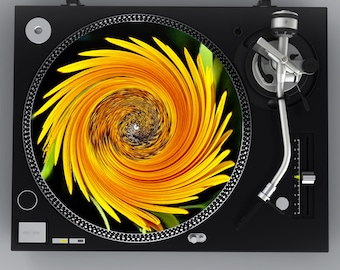 Sunflower Twist Turntable Slipmat, Record Player Mat, Eye Gaze Art by Brian Parker, ALS