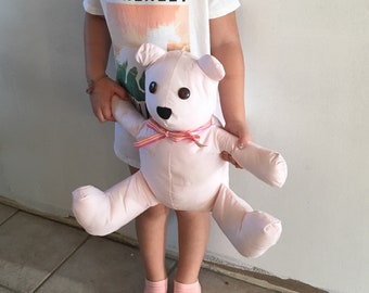 memory pillow bear-bereavement stuffed memory animal-custom gift-upcycled shirt fabric dog