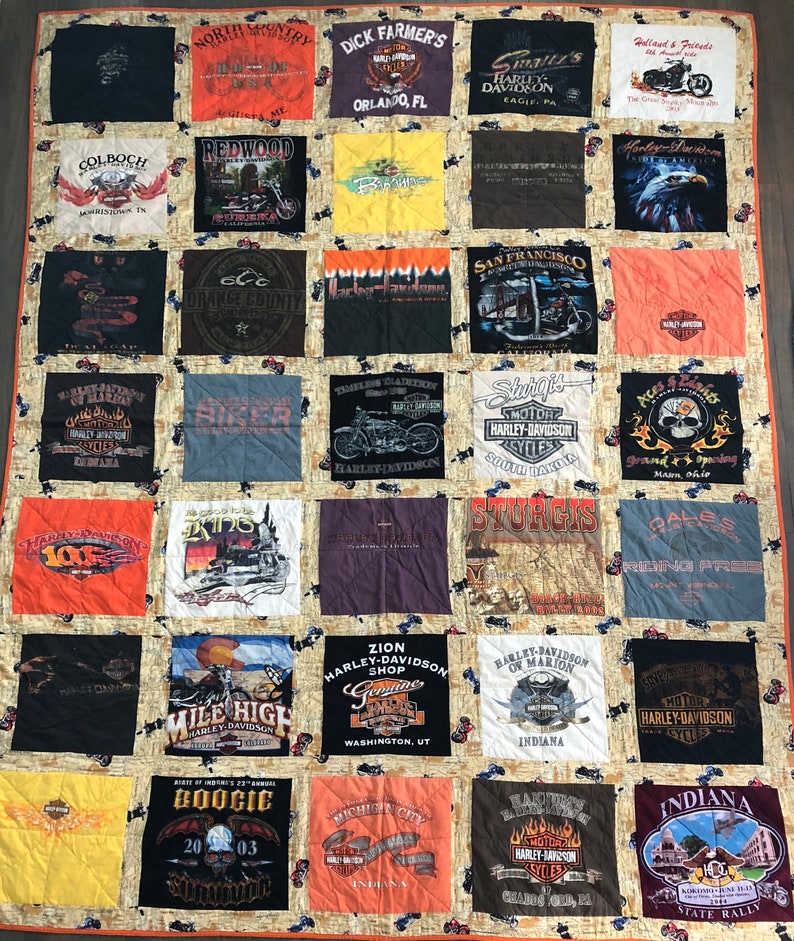 Harley T-shirt Quilt-HD motorcycle bedding-Biker-HD Memory tshirt Quilt-Custom harley tee shirt quilt