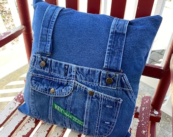 Denim Bib Overalls Memory Pillow or Pillow Cover