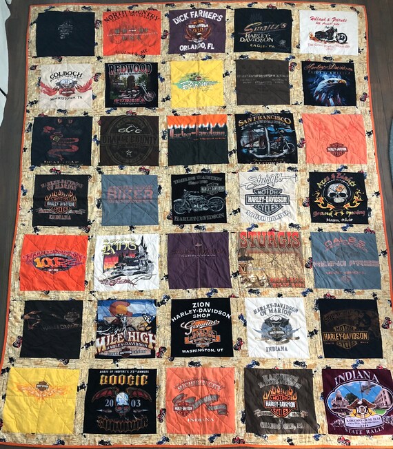 Harley T-shirt Quilt-HD motorcycle bedding-Biker-HD Memory tshirt Quilt-Custom harley tee shirt quilt