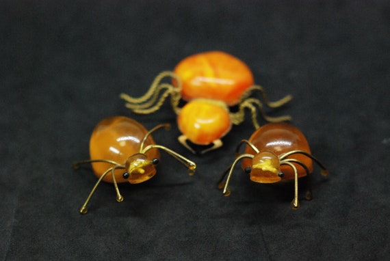art deco vintage set amber brooch ussr "SPIDER" U… - image 1