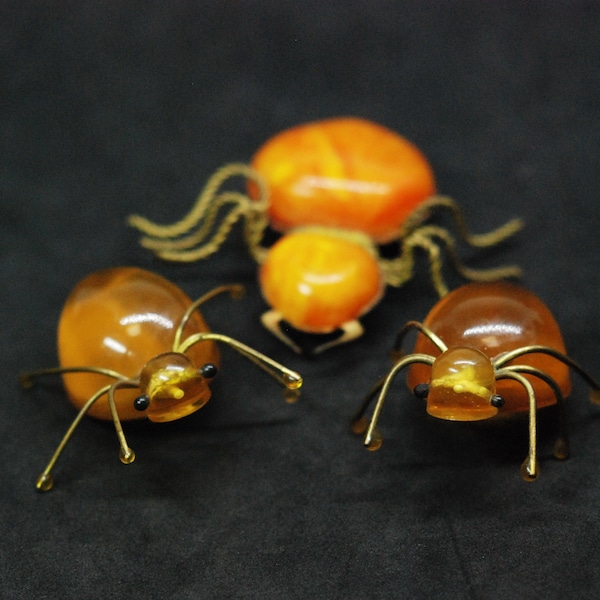 art deco vintage set amber brooch ussr "SPIDER" Use it for assemblage, mixed media or wear it a gift for her,gold plated brooch, old brooch