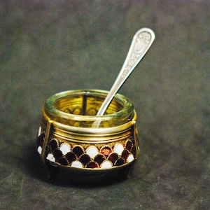 Vintage Ukraine Enameled Caviar Bowl Salt Condiment Vintage USSR Open Salt Cellar Condiment Retro Kitchen