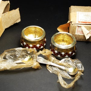 new-old-stock 2 items Vintage Enameled Caviar Bowl Salt Condiment Vintage USSR Open Salt Cellar Condiment Retro Kitchen
