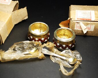new-old-stock 2 artículos Vintage Esmaltado Caviar Bowl Sal Condimento Vintage URSS Abierta Sal Bodega Condimento Retro Cocina