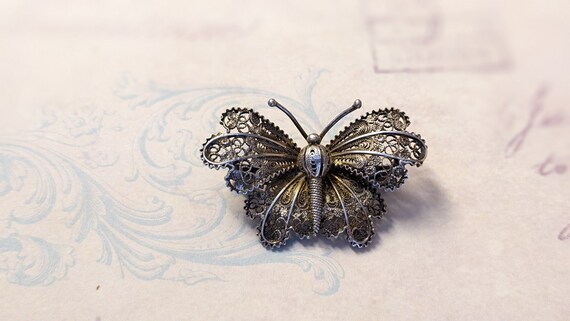 vintage silver  brooch "butterfly"   beautiful wo… - image 2