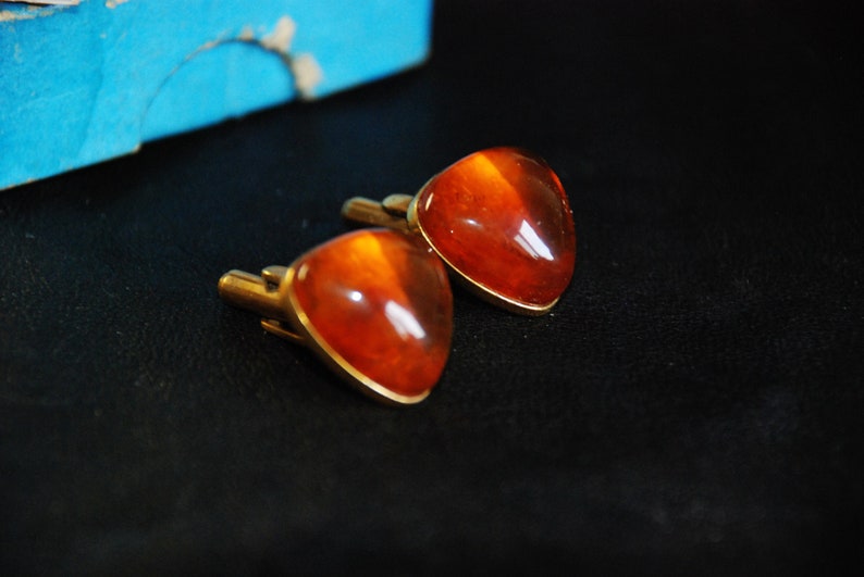 amber cufflinks production of the USSR in a gold-plated case gift for him
