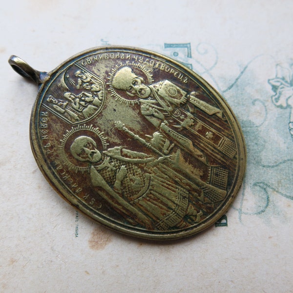 rare religious medallion bronze Saint Nicholas the Wonderworker