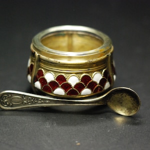Vintage Enameled Caviar Bowl Salt Condiment Era Vintage USSR Open Salt Cellar Condiment Retro Kitchen